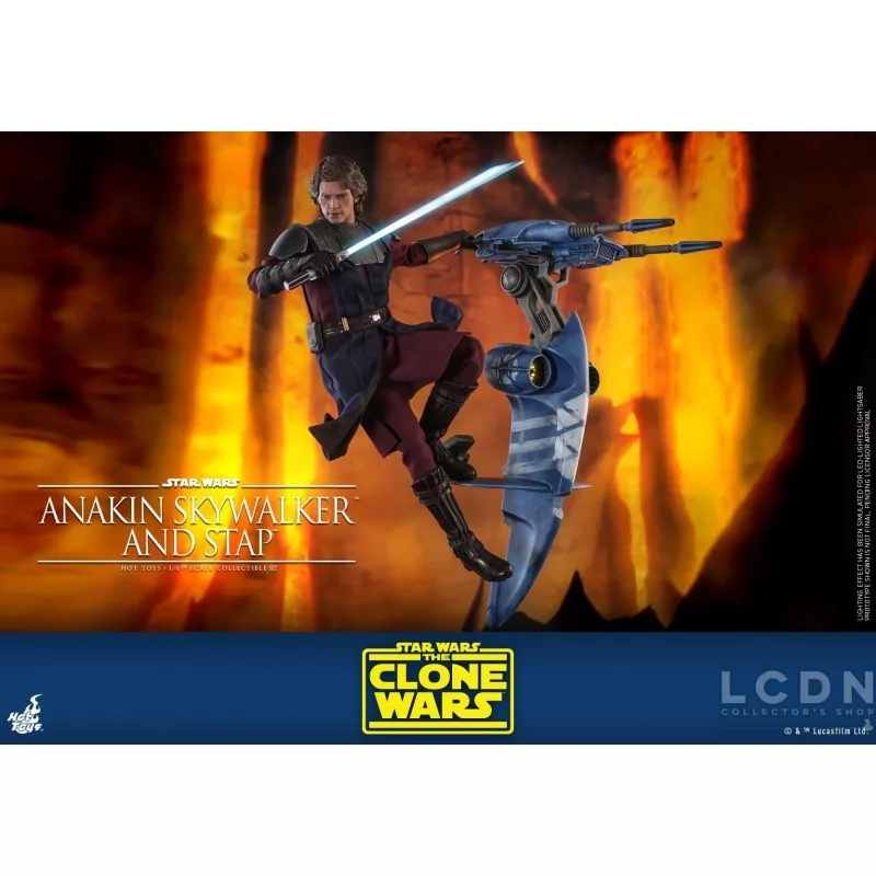 Hot Toys TMS020B Star Wars: The Clone Wars Anakin Skywalker and STAP 1/6 Collectible Figurine Set with Bonus 31cm