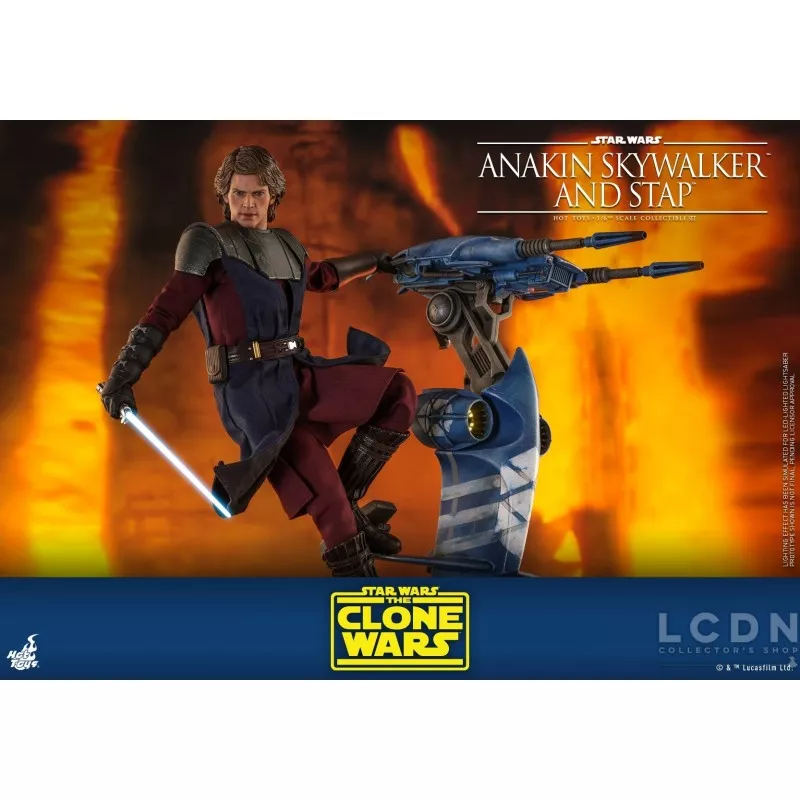 Hot Toys TMS020B Star Wars: The Clone Wars Anakin Skywalker and STAP 1/6 Collectible Figurine Set with Bonus 31cm