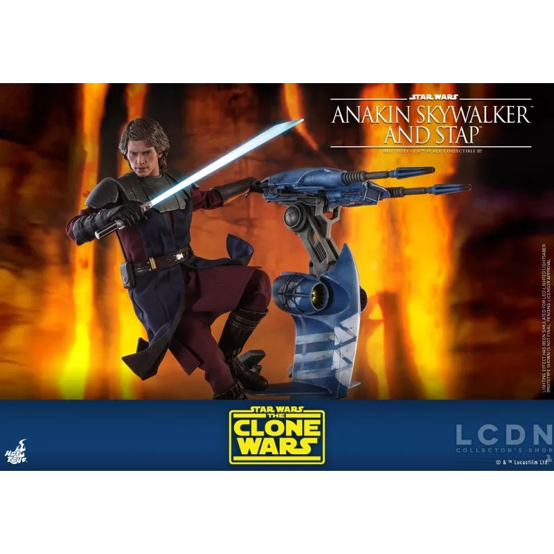 Hot Toys TMS020B Star Wars: The Clone Wars Anakin Skywalker and STAP 1/6 Collectible Figurine Set with Bonus 31cm