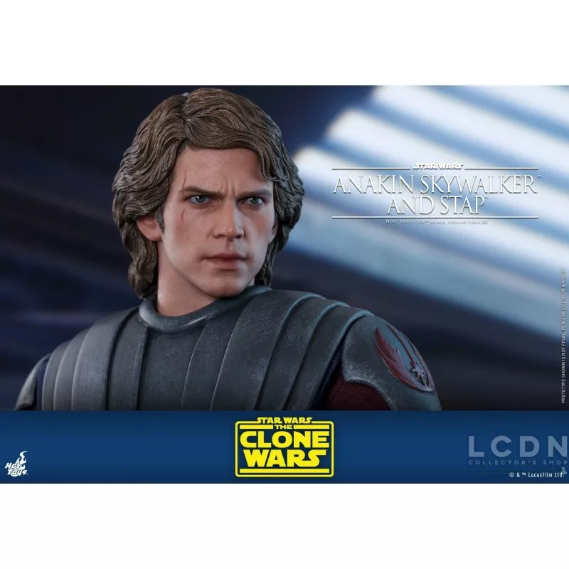 Hot Toys TMS020B Star Wars: The Clone Wars Anakin Skywalker and STAP 1/6 Collectible Figurine Set with Bonus 31cm