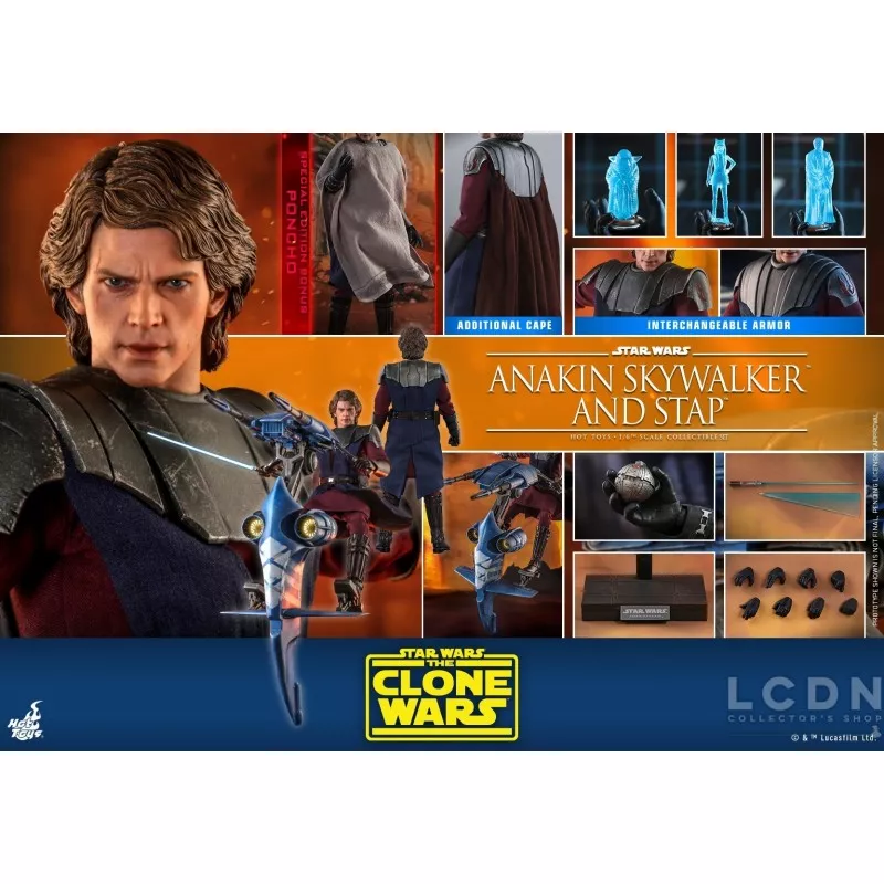 Hot Toys TMS020B Star Wars: The Clone Wars Anakin Skywalker and STAP 1/6 Collectible Figurine Set with Bonus 31cm