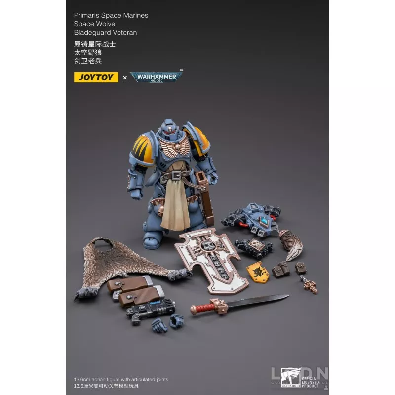 Warhammer 40k Action Figure 1/18 Primaris Space Marines Space Wolve Bladeguard Veteran Joytoy 14cm