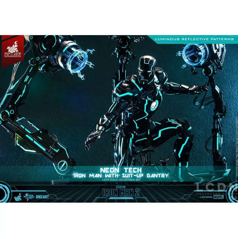 Hot Toys MMS672D50 Iron Man 2 Collectible Action Figure 1/6 Neon Tech Iron Man with Suit-Up Gantry 32cm *Hot Toys Exclusive*