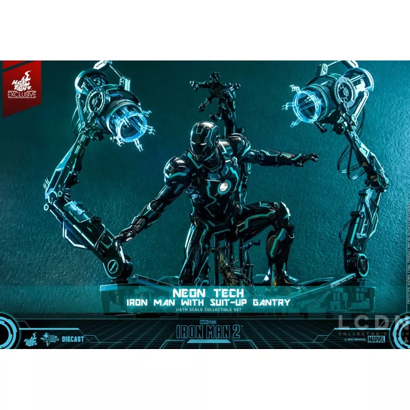 Hot Toys MMS672D50 Iron Man 2 Collectible Action Figure 1/6 Neon Tech Iron Man with Suit-Up Gantry 32cm *Hot Toys Exclusive*