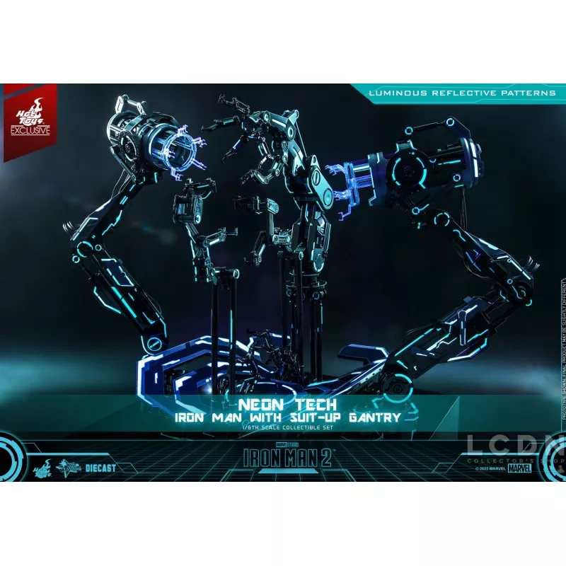Hot Toys MMS672D50 Iron Man 2 Collectible Action Figure 1/6 Neon Tech Iron Man with Suit-Up Gantry 32cm *Hot Toys Exclusive*