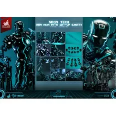 Hot Toys MMS672D50 Iron Man 2 Collectible Action Figure 1/6 Neon Tech Iron Man with Suit-Up Gantry 32cm *Hot Toys Exclusive*