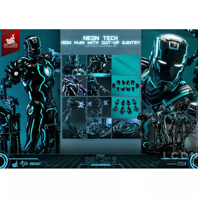 Hot Toys MMS672D50 Iron Man 2 Collectible Action Figure 1/6 Neon Tech Iron Man with Suit-Up Gantry 32cm *Hot Toys Exclusive*