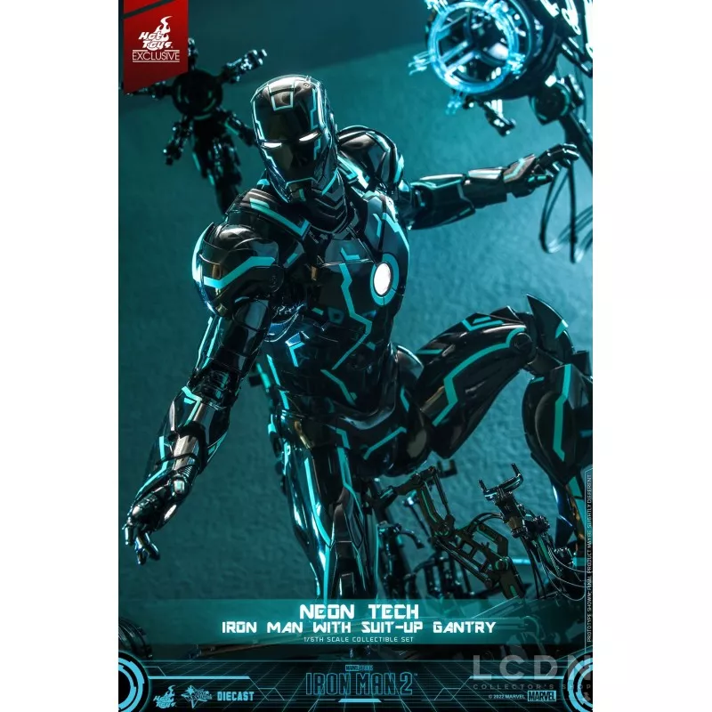 Hot Toys MMS672D50 Iron Man 2 Collectible Action Figure 1/6 Neon Tech Iron Man with Suit-Up Gantry 32cm *Hot Toys Exclusive*