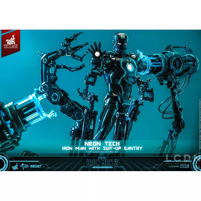 Hot Toys MMS672D50 Iron Man 2 Collectible Action Figure 1/6 Neon Tech Iron Man with Suit-Up Gantry 32cm *Hot Toys Exclusive*