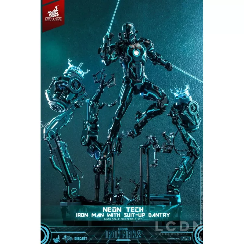 Hot Toys MMS672D50 Iron Man 2 Collectible Action Figure 1/6 Neon Tech Iron Man with Suit-Up Gantry 32cm *Hot Toys Exclusive*