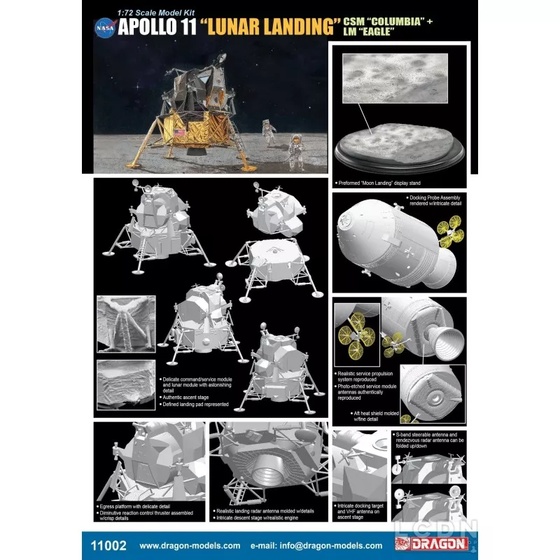 Apollo 11 Lunar Landing CSM Columbia + LM Eagle 1/72 Maquette Dragon Models