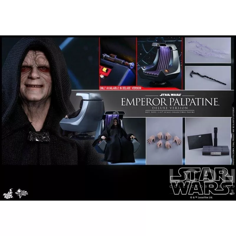 Hot Toys MMS468 Star War Episode VI Le Retour du Jedi L&#039;Empereur Palpatine Deluxe Version avec Trône 1/6 29cm (Neuf)
