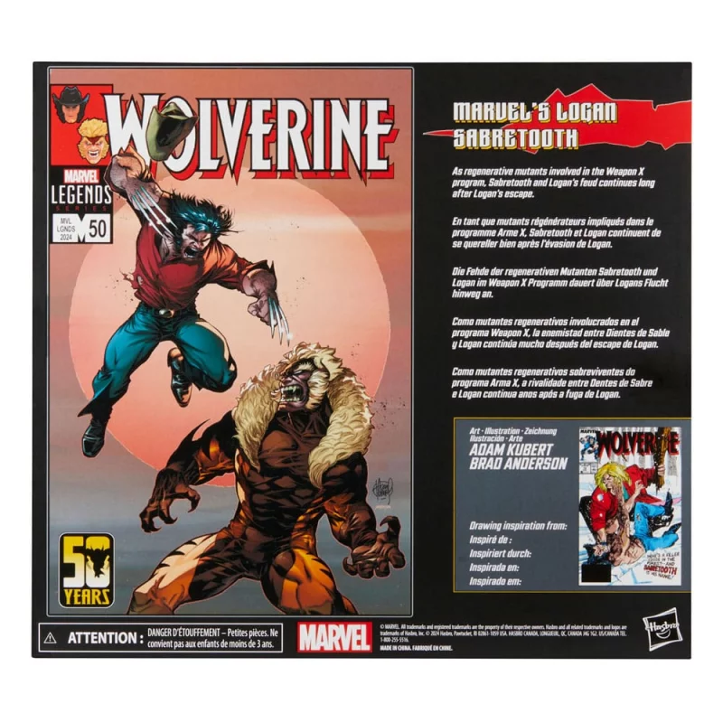Wolverine 50th Anniversary Marvel Legends Pack de 2 Action Figurines Marvel&#039;s Logan &amp; Sabretooth 15cm