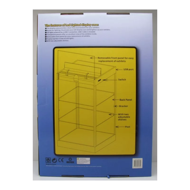 Présentoir Vitrine Display Case avec LED joints anti-poussière et deux étagères 1/6