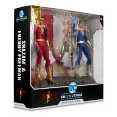 DC Multiverse Pack de 2 Action Figurines Shazam (Battle Damage) & Freddie Freeman (Gold Label) 18cm