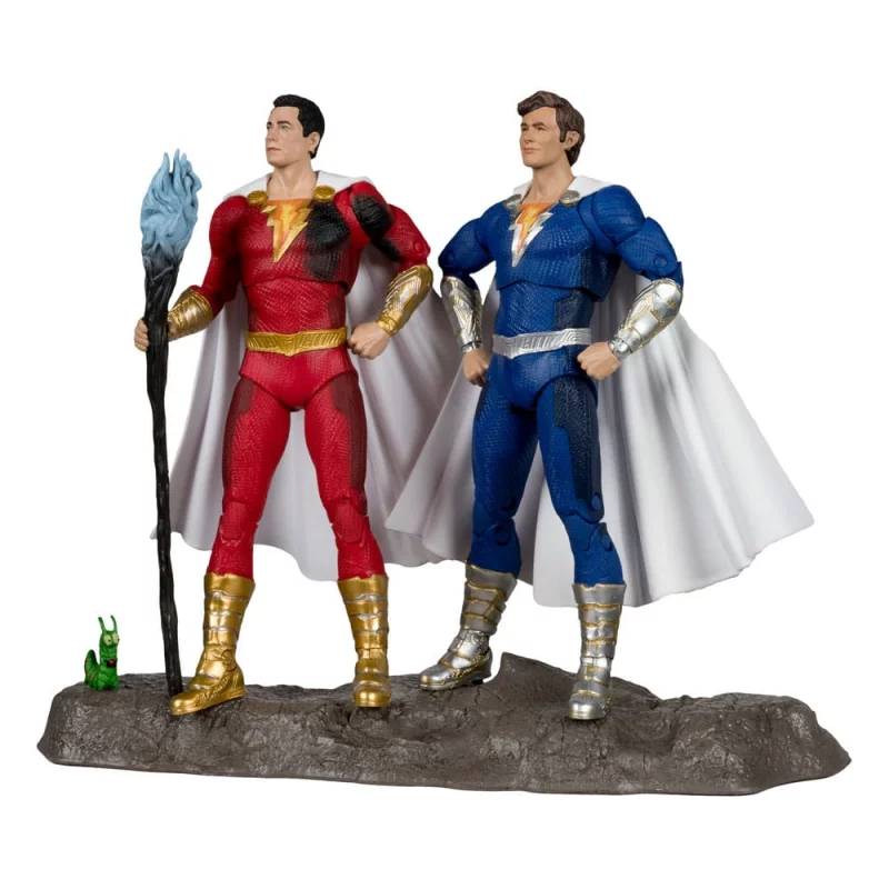 DC Multiverse Pack de 2 Action Figurines Shazam (Battle Damage) &amp; Freddie Freeman (Gold Label) 18cm