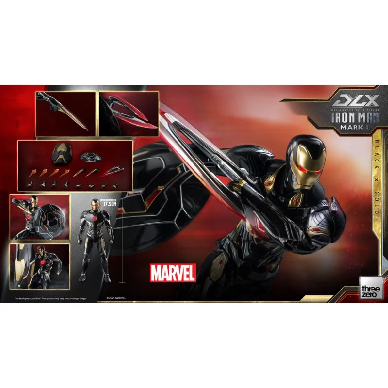 Marvel The Infinity Saga Action Figurine 1/12 DLX Iron Man Mark 50 (Black X Gold) Threezero 17cm