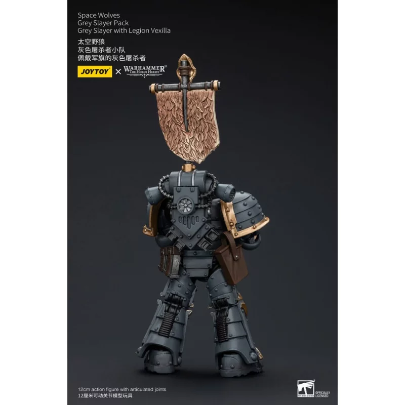Warhammer The Horus Heresy Action Figurine 1/18 Space Wolves Grey Slayer Pack Grey Slayer With Legion Vexilla 12cm