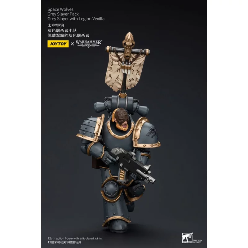 Warhammer The Horus Heresy Action Figurine 1/18 Space Wolves Grey Slayer Pack Grey Slayer With Legion Vexilla 12cm