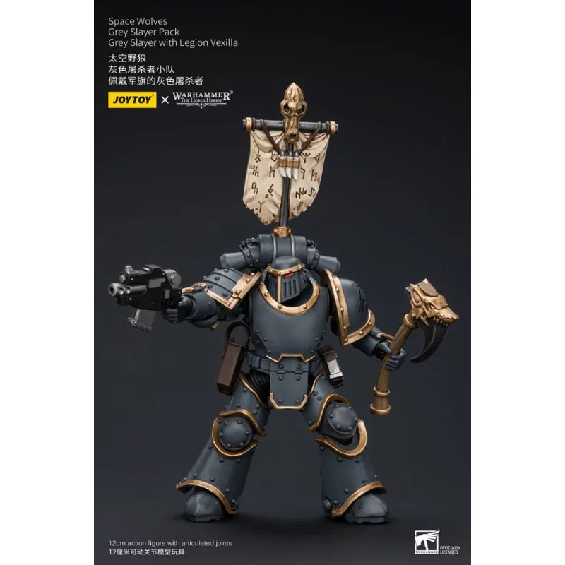 Warhammer The Horus Heresy Action Figurine 1/18 Space Wolves Grey Slayer Pack Grey Slayer With Legion Vexilla 12cm