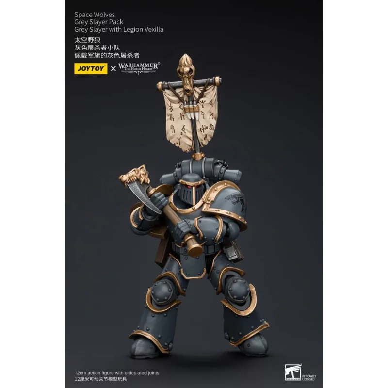 Warhammer The Horus Heresy Action Figurine 1/18 Space Wolves Grey Slayer Pack Grey Slayer With Legion Vexilla 12cm