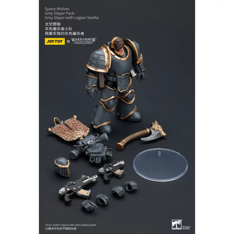 Warhammer The Horus Heresy Action Figurine 1/18 Space Wolves Grey Slayer Pack Grey Slayer With Legion Vexilla 12cm