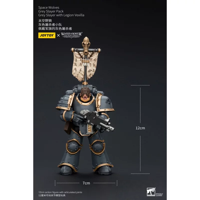 Warhammer The Horus Heresy Action Figurine 1/18 Space Wolves Grey Slayer Pack Grey Slayer With Legion Vexilla 12cm
