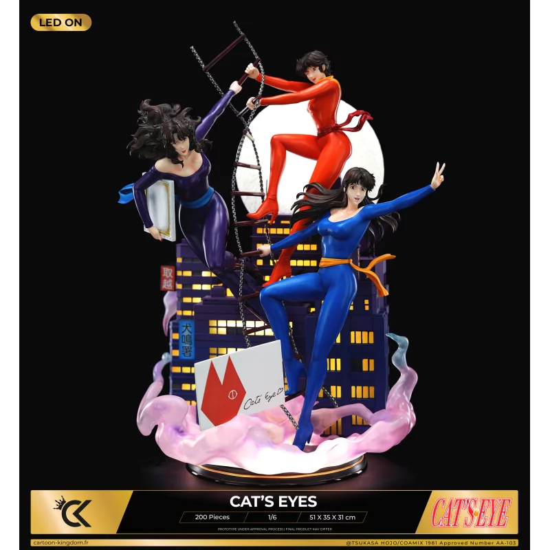 Signé Cat&#039;s Eyes Statue Diorama 1/6 Hitomi, Ai et Rui 51cm