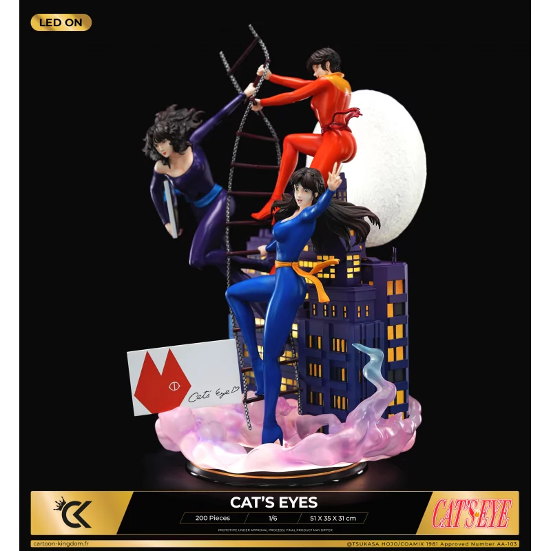 Signé Cat&#039;s Eyes Statue Diorama 1/6 Hitomi, Ai et Rui 51cm