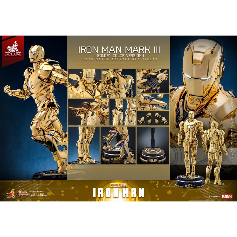 Hot Toys MMS764D69 Iron Man Collectible Action Figurine 1/6 Iron Man Mark III (Golden Color Version) 32cm *Hot Toys Exclusive*