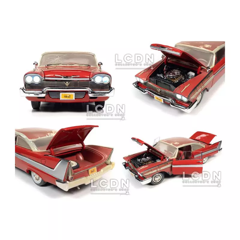 Christine 1958 Plymouth Fury in Dirty Red Partially Restored with working light Auto World diecast 1
