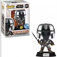 Star Wars: The Mandalorian POP! Television Mando with Darksaber Chrome Glow in the Dark Special Edition Vinyl Figure 10cm N°491