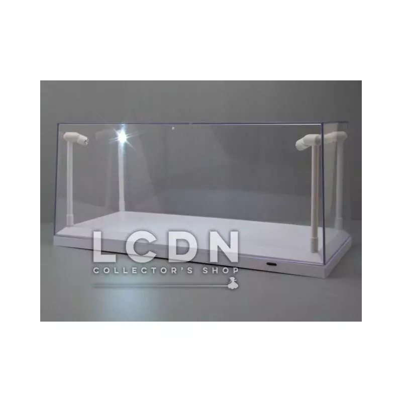 1/18 Boîte vitrine acrylique Plexiglas avec Led Lighted Display case  Exposer vos miniatures (Base blanche)