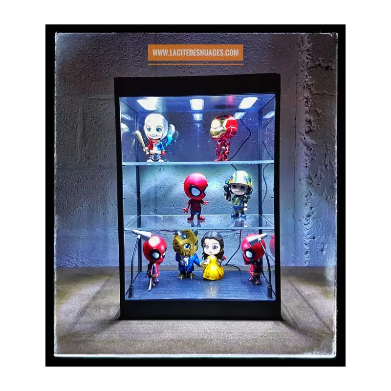 Présentoir Vitrine Display Case avec LED joints anti-poussière et deux  étagères 1/6