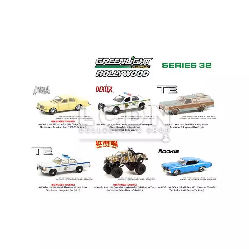 Hollywood Series 32 Set de 6 Voitures métal 1/64