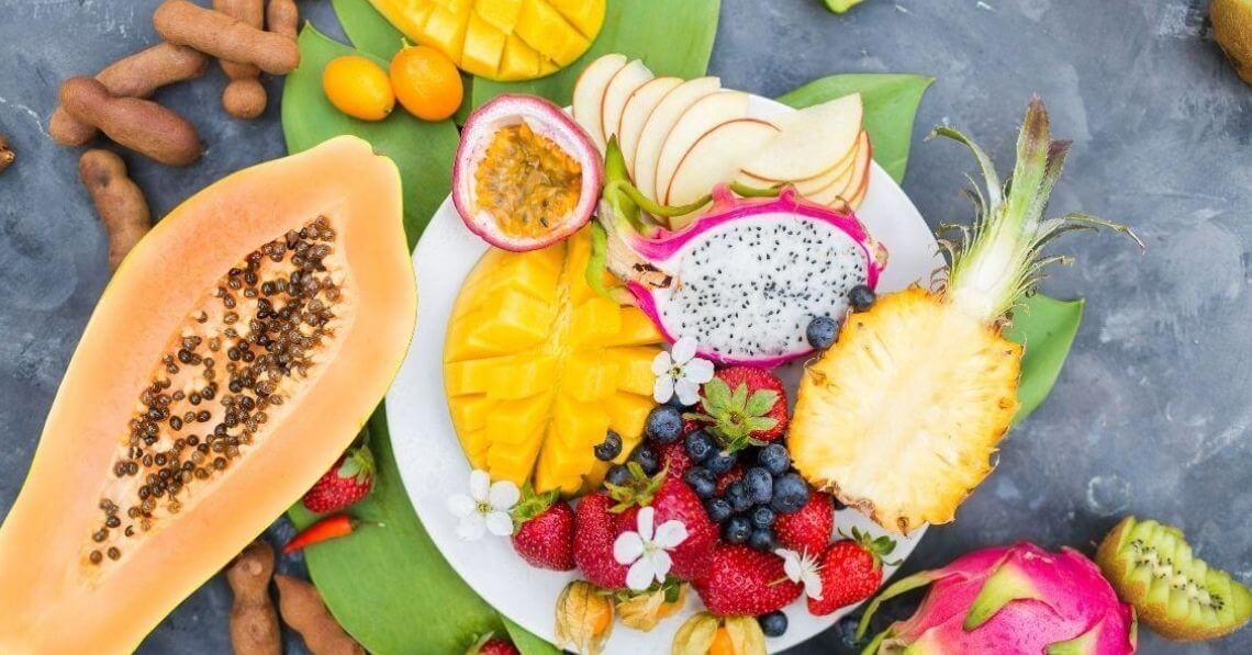 Tropical fruits with berries