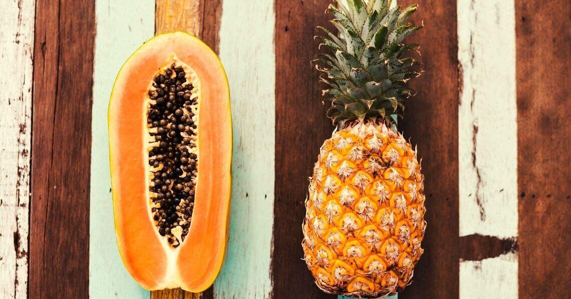 Papaya on a wood table