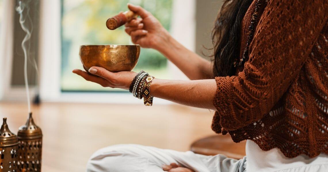 Woman meditating at home