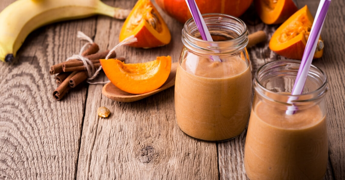 Pumpkin and banana smoothie made with Live Conscious Beyond Collagen