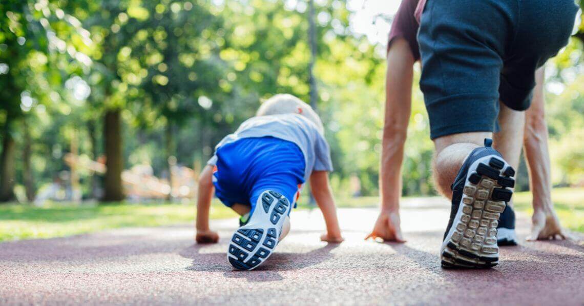 Father and son ready to run