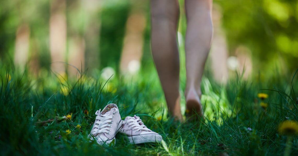 Walking on the grass barefoot