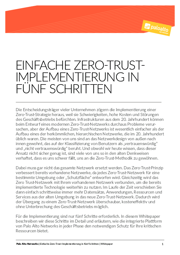 EINFACHE ZERO-TRUSTIMPLEMENTIERUNG IN FÜNF SCHRITTEN