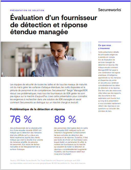 Évaluation d’un fournisseur  de détection et réponse  étendue managée