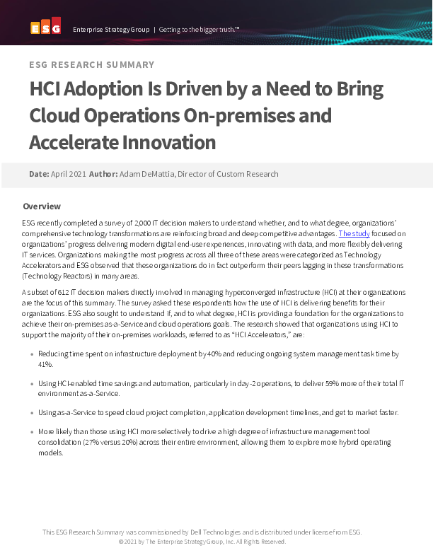 HCI Adoption Is Driven by a Need to Bring Cloud Operations On-premises and Accelerate Innovation