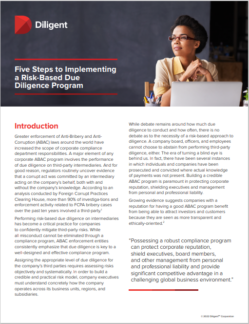Five Steps to Implementing  a Risk-Based Due  Diligence Program