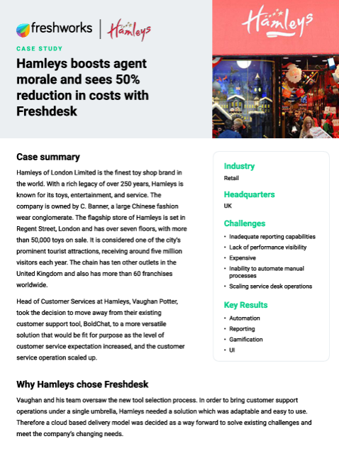 Hamleys boosts agent morale and sees 50% reduction in costs with Freshdeck