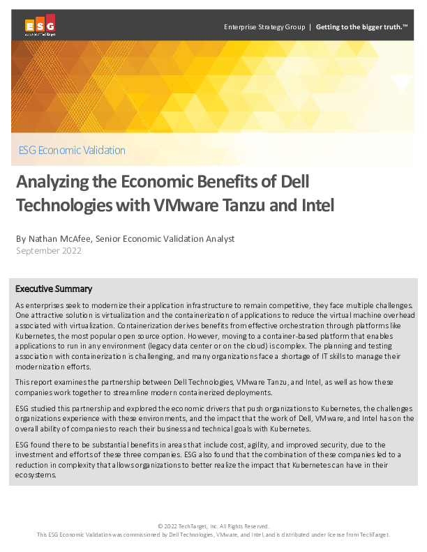 Analyzing the Economic Benefits of Dell Technologies with VMware Tanzu and Intel