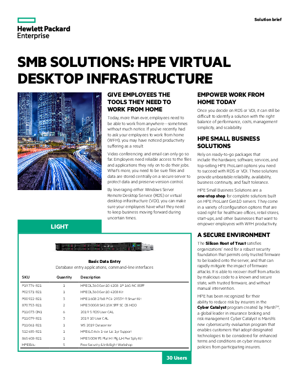SMB SOLUTIONS: HPE VIRTUAL DESKTOP INFRASTRUCTURE