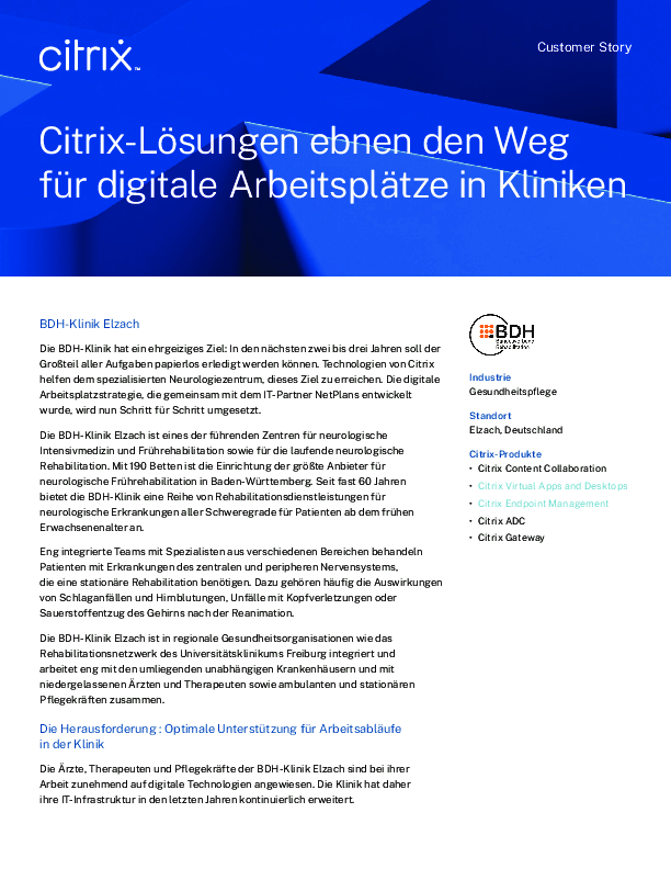 Citrix-Lösungen ebnen den Weg für digitale Arbeitsplätze in Kliniken