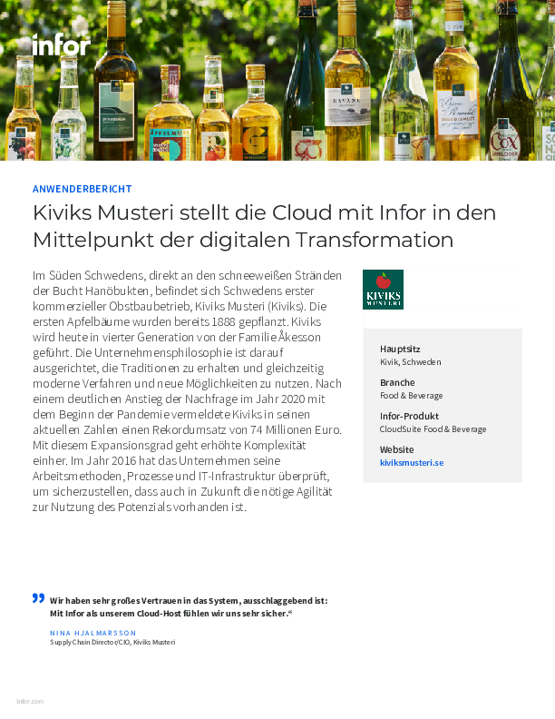 Kiviks Musteri stellt die Cloud mit Infor in den Mittelpunkt der digitalen Transformation